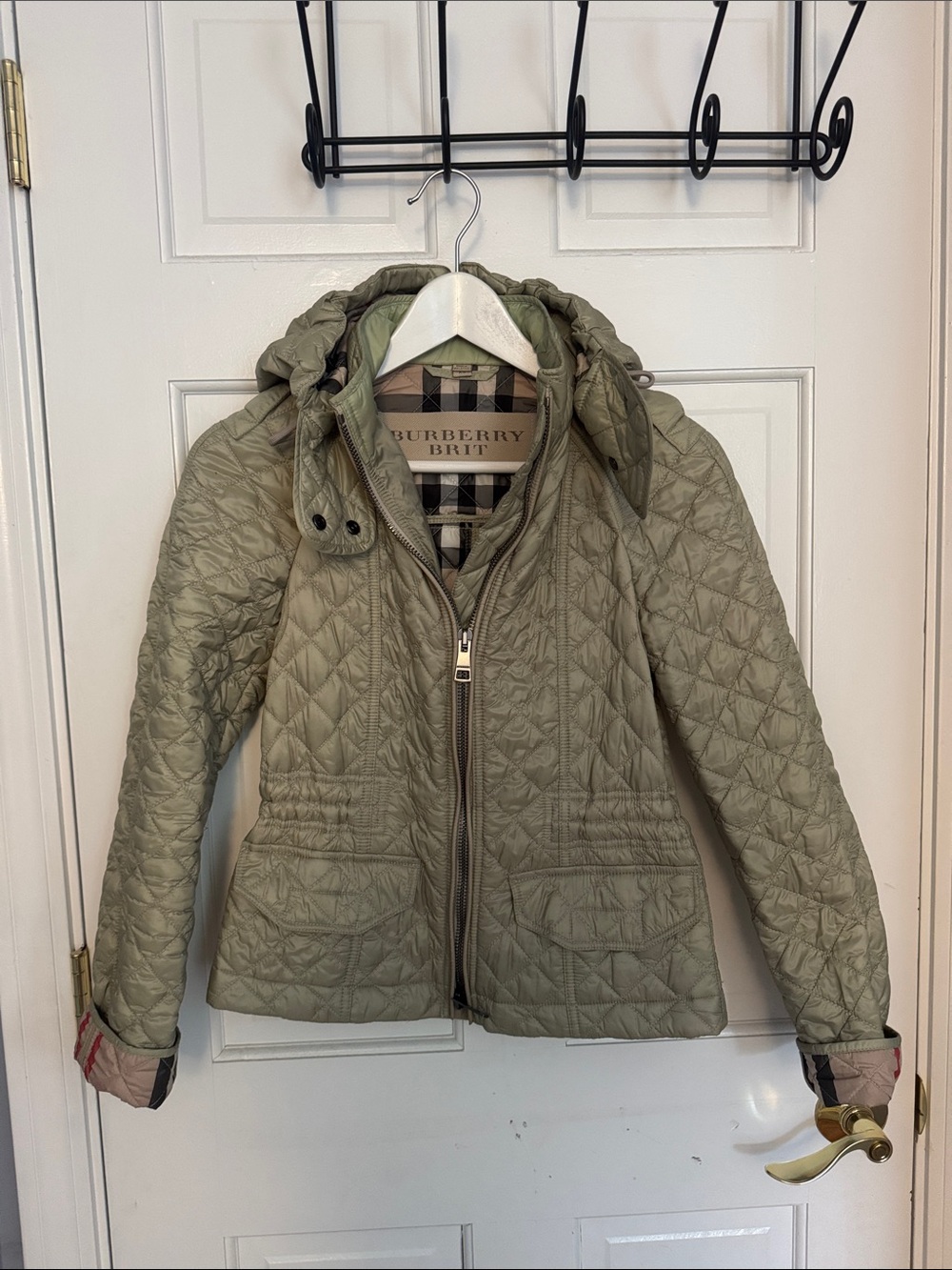 Burberry Quilted Hooded Jacket in Sage Green